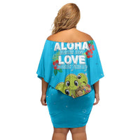 Ohana Hawaii Off Shoulder Short Dress Kawaii Family Turtle