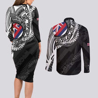 Hawaii King Flag Couples Matching Long Sleeve Bodycon Dress and Long Sleeve Button Shirt Hawaiian Maile Lei - Polynesian Pride