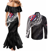 Hawaii King Flag Couples Matching Mermaid Dress and Long Sleeve Button Shirt Hawaiian Maile Lei - Polynesian Pride