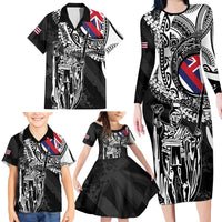 Hawaii King Flag Family Matching Long Sleeve Bodycon Dress and Hawaiian Shirt Hawaiian Maile Lei - Polynesian Pride