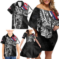 Hawaii King Flag Family Matching Off Shoulder Short Dress and Hawaiian Shirt Hawaiian Maile Lei - Polynesian Pride