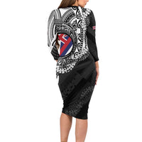 Hawaii King Flag Long Sleeve Bodycon Dress Hawaiian Maile Lei - Polynesian Pride