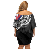 Hawaii King Flag Off Shoulder Short Dress Hawaiian Maile Lei - Polynesian Pride
