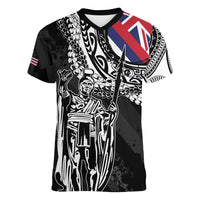 Hawaii King Flag Women V-Neck T-Shirt Hawaiian Maile Lei - Polynesian Pride