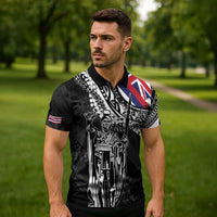 Hawaii King Flag Zipper Polo Shirt Hawaiian Maile Lei - Polynesian Pride
