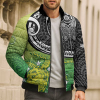 Custom New Zealand Cook Islands Bomber Puffer Jacket Maori Tiki With Circle Stars Turtle - Polynesian Pride