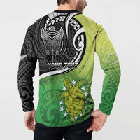 Custom New Zealand Cook Islands Button Sweatshirt Maori Tiki With Circle Stars Turtle - Polynesian Pride