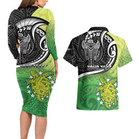Custom New Zealand Cook Islands Couples Matching Long Sleeve Bodycon Dress and Hawaiian Shirt Maori Tiki With Circle Stars Turtle - Polynesian Pride