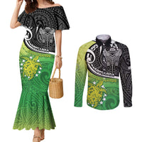 Custom New Zealand Cook Islands Couples Matching Mermaid Dress and Long Sleeve Button Shirt Maori Tiki With Circle Stars Turtle - Polynesian Pride