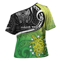Custom New Zealand Cook Islands Cross Shoulder Shirt Maori Tiki With Circle Stars Turtle - Polynesian Pride