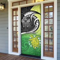 Custom New Zealand Cook Islands Door Cover Maori Tiki With Circle Stars Turtle - Polynesian Pride