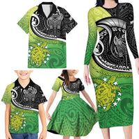 Custom New Zealand Cook Islands Family Matching Long Sleeve Bodycon Dress and Hawaiian Shirt Maori Tiki With Circle Stars Turtle - Polynesian Pride