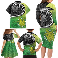 Custom New Zealand Cook Islands Family Matching Long Sleeve Bodycon Dress and Hawaiian Shirt Maori Tiki With Circle Stars Turtle - Polynesian Pride