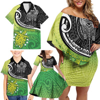 Custom New Zealand Cook Islands Family Matching Off Shoulder Short Dress and Hawaiian Shirt Maori Tiki With Circle Stars Turtle - Polynesian Pride