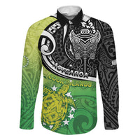 Custom New Zealand Cook Islands Family Matching Short Sleeve Bodycon Dress and Hawaiian Shirt Maori Tiki With Circle Stars Turtle - Polynesian Pride