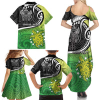 Custom New Zealand Cook Islands Family Matching Summer Maxi Dress and Hawaiian Shirt Maori Tiki With Circle Stars Turtle - Polynesian Pride