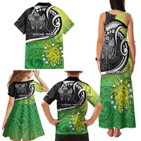Custom New Zealand Cook Islands Family Matching Tank Maxi Dress and Hawaiian Shirt Maori Tiki With Circle Stars Turtle - Polynesian Pride