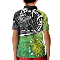 Custom New Zealand Cook Islands Kid Polo Shirt Maori Tiki With Circle Stars Turtle - Polynesian Pride