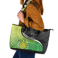 New Zealand Cook Islands Leather Tote Bag Maori Tiki With Circle Stars Turtle - Polynesian Pride