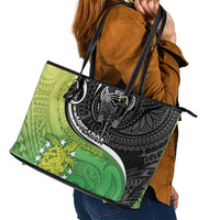 New Zealand Cook Islands Leather Tote Bag Maori Tiki With Circle Stars Turtle - Polynesian Pride