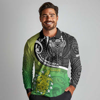 Custom New Zealand Cook Islands Long Sleeve Polo Shirt Maori Tiki With Circle Stars Turtle - Polynesian Pride