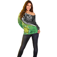 Custom New Zealand Cook Islands Off Shoulder Sweater Maori Tiki With Circle Stars Turtle - Polynesian Pride
