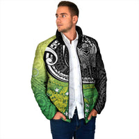 Custom New Zealand Cook Islands Padded Jacket Maori Tiki With Circle Stars Turtle - Polynesian Pride