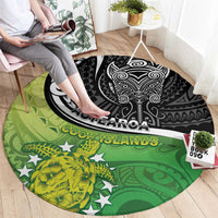 New Zealand Cook Islands Round Carpet Maori Tiki With Circle Stars Turtle - Polynesian Pride