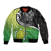 Custom New Zealand Cook Islands Sleeve Zip Bomber Jacket Maori Tiki With Circle Stars Turtle - Polynesian Pride