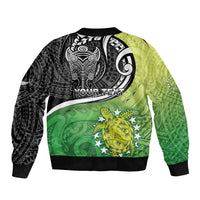 Custom New Zealand Cook Islands Sleeve Zip Bomber Jacket Maori Tiki With Circle Stars Turtle - Polynesian Pride