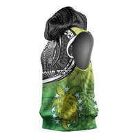 Custom New Zealand Cook Islands Sleeveless Hoodie Maori Tiki With Circle Stars Turtle - Polynesian Pride