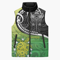 Custom New Zealand Cook Islands Sleeveless Puffer Jacket Maori Tiki With Circle Stars Turtle - Polynesian Pride