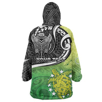 Custom New Zealand Cook Islands Wearable Blanket Hoodie Maori Tiki With Circle Stars Turtle - Polynesian Pride