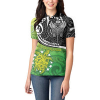 Custom New Zealand Cook Islands Women Polo Shirt Maori Tiki With Circle Stars Turtle - Polynesian Pride