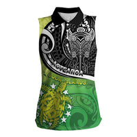 Custom New Zealand Cook Islands Women Sleeveless Polo Shirt Maori Tiki With Circle Stars Turtle - Polynesian Pride