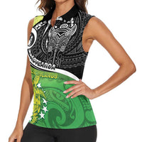 Custom New Zealand Cook Islands Women Sleeveless Polo Shirt Maori Tiki With Circle Stars Turtle - Polynesian Pride