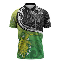 Custom New Zealand Cook Islands Zipper Polo Shirt Maori Tiki With Circle Stars Turtle - Polynesian Pride