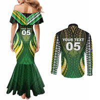 Custom Cook Islands Rugby Couples Matching Mermaid Dress and Long Sleeve Button Shirt Unique Style Green Version - Polynesian Pride