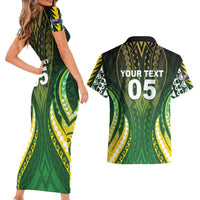 Custom Cook Islands Rugby Couples Matching Short Sleeve Bodycon Dress and Hawaiian Shirt Unique Style Green Version - Polynesian Pride