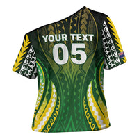 Custom Cook Islands Rugby Cross Shoulder Shirt Unique Style Green Version - Polynesian Pride