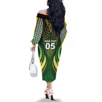 Custom Cook Islands Rugby Family Matching Off The Shoulder Long Sleeve Dress and Hawaiian Shirt Unique Style Green Version - Polynesian Pride