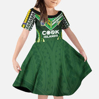 Custom Cook Islands Rugby Family Matching Off Shoulder Maxi Dress and Hawaiian Shirt Unique Style Green Version - Polynesian Pride