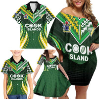 Custom Cook Islands Rugby Family Matching Off Shoulder Short Dress and Hawaiian Shirt Unique Style Green Version - Polynesian Pride