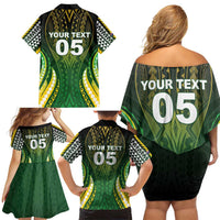 Custom Cook Islands Rugby Family Matching Off Shoulder Short Dress and Hawaiian Shirt Unique Style Green Version - Polynesian Pride