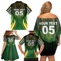 Custom Cook Islands Rugby Family Matching Off Shoulder Short Dress and Hawaiian Shirt Unique Style Green Version - Polynesian Pride