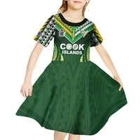 Custom Cook Islands Rugby Kid Short Sleeve Dress Unique Style Green Version - Polynesian Pride