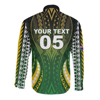 Custom Cook Islands Rugby Long Sleeve Button Shirt Unique Style Green Version - Polynesian Pride
