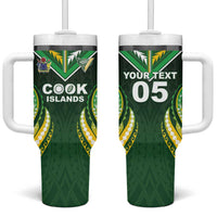 Custom Cook Islands Rugby Tumbler With Handle Unique Style Green Version LT05 One Size: 40 oz Green - Polynesian Pride