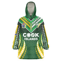 Custom Cook Islands Rugby Wearable Blanket Hoodie Unique Style Green Version - Polynesian Pride