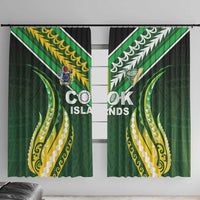 Cook Islands Rugby Window Curtain Unique Style Green Version - Polynesian Pride